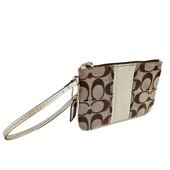 Coach Signature Mini Brown Gold Wristlet Wallet - Picture 6 of 15